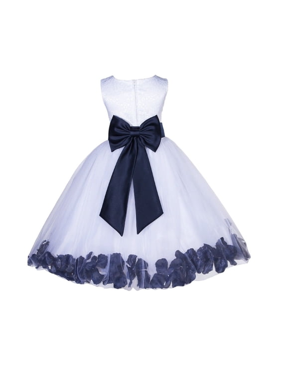 White Wedding Pageant Floral Lace Bodice Rose Petal Tulle Flower Girl Dress for Toddlers Birthday Party Father Daughter Dance 165t S