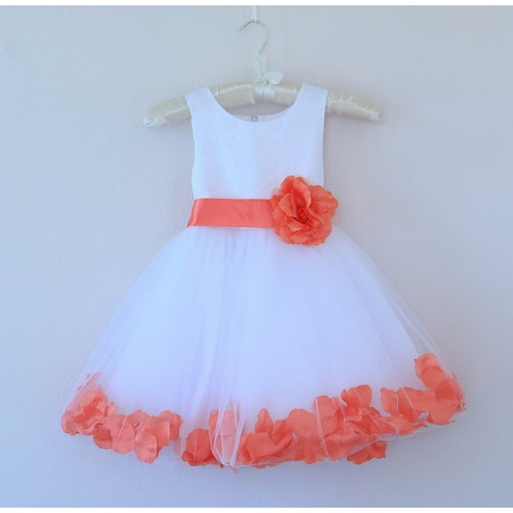Ekidsbridal White Wedding Pageant Floral Lace Bodice Rose Petal Tulle Flower Girl Dress for Toddlers Ceremony Formal Evening Gown 165s 2