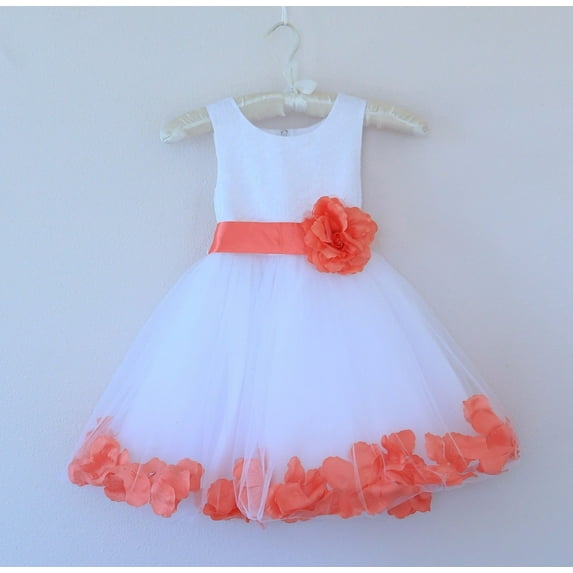 Ekidsbridal White Wedding Pageant Floral Lace Bodice Rose Petal Tulle Flower Girl Dress for Toddlers Ceremony Formal Evening Gown 165s 2