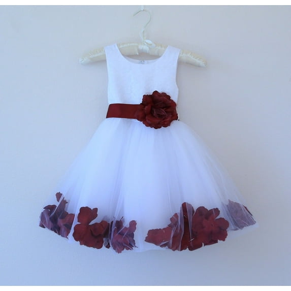 Ekidsbridal White Wedding Pageant Floral Lace Bodice Rose Petal Tulle Flower Girl Dress for Toddlers Ceremony Formal Evening Gown 165s 2