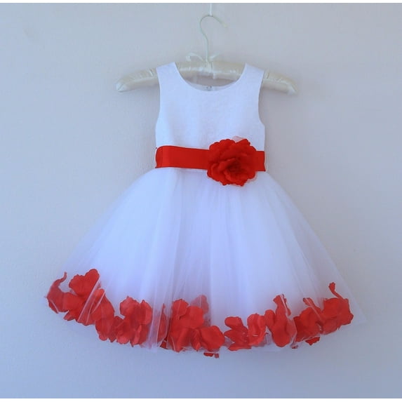 Ekidsbridal White Wedding Pageant Floral Lace Bodice Rose Petal Tulle Flower Girl Dress for Toddlers Ceremony Formal Evening Gown 165s 4