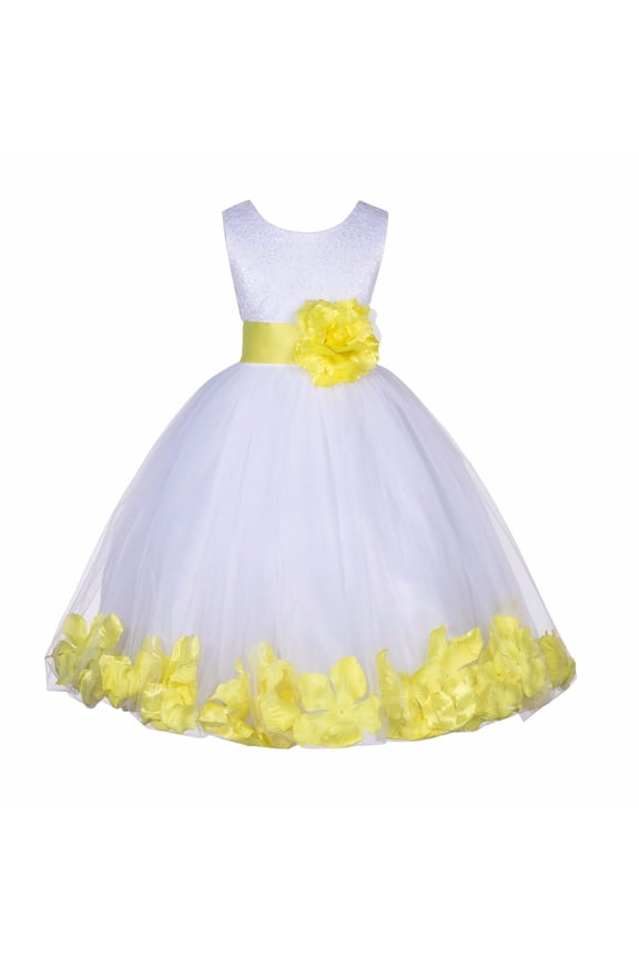 White Wedding Pageant Floral Lace Bodice Rose Petal Tulle Flower Girl Dress for Toddlers Ceremony Formal Evening Gown 165s 4