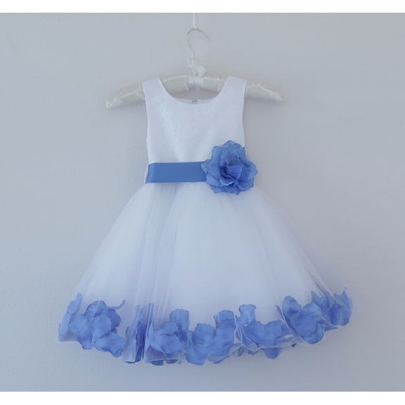 Ekidsbridal White Wedding Pageant Floral Lace Bodice Rose Petal Tulle Flower Girl Dress for Toddlers Ceremony Formal Evening Gown 165s m