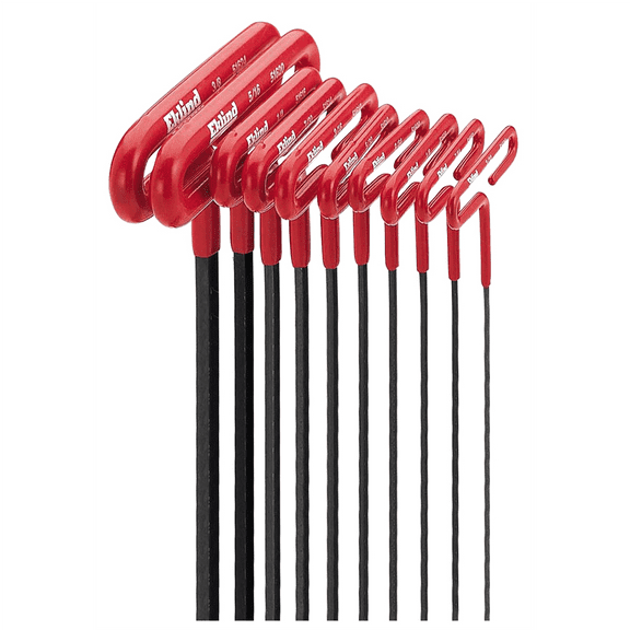 Eklind 53610 10-Piece Standard T-Handle Hex Key Set 3/32" to 3/8", 6-Inch, Cushion Grip