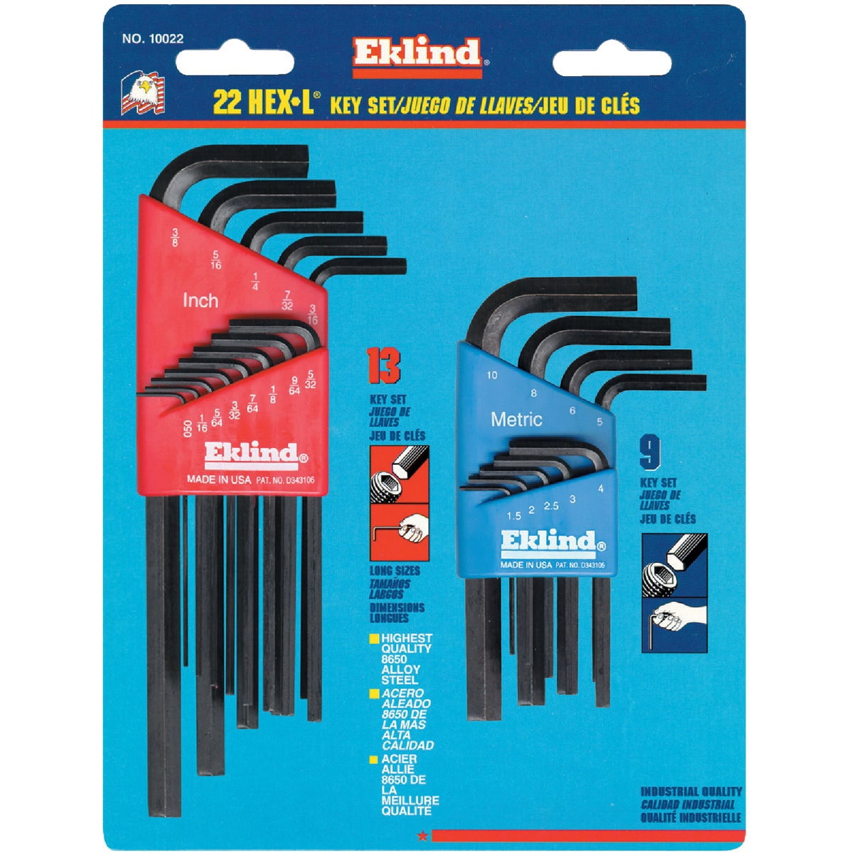 Eklind - REK10022 EKLIND 10022 Hex L-Key allen wrench Combo- Long Inch + Short MM (2 sets 22pc)