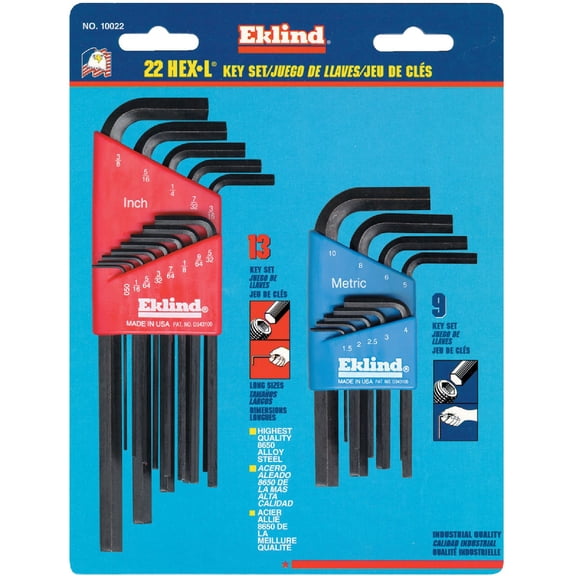 Eklind - REK10022 EKLIND 10022 Hex L-Key allen wrench Combo- Long Inch + Short MM (2 sets 22pc)