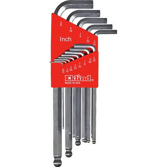 Eklind Tool 13313 Bright-Ball-Hex-L Key Allen Wrench, 13 Pieces Set SAE Inch Sizes 0.050-3/8 Long Series