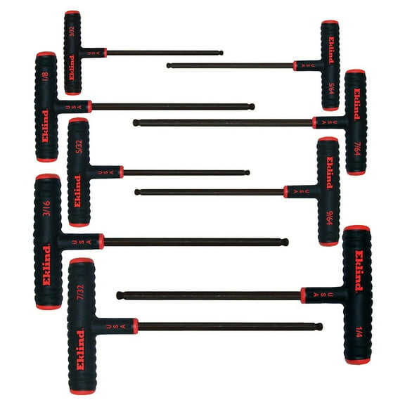 Eklind Tool 9 Piece Set Power T Handle Ball Hex Key Steel Allen Wrench