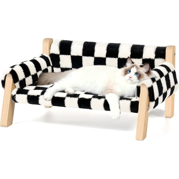 EkoElixir Pet furniture,Elevated Cat Couch Bed for Indoor Cats - Wooden Pet Sofa with Removable Washable Thick Cover Raised Kitty Lounge Chair Suitable - 19.7"L x 16.5"W x 11"Th