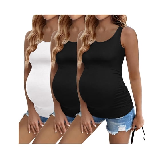 Ekoauer 3 Pack Sleeveless Pre-Pregnancy Basic Shirt Tunic Tank Top for Women Maternity 3 Pack Stretch Clothes