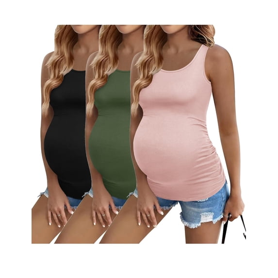 Ekoauer 3 Pack Sleeveless Pre-Pregnancy Basic Shirt Tunic Tank Top for Women Maternity 3 Pack Stretch Clothes