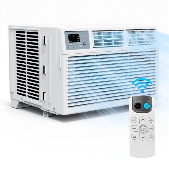 Ekojuce 8,000 BTU Window Air Conditioner, Cools Up To 350 Sq Ft, 4 Cooling Modes, Remote Control, White