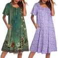 thumbnail image 1 of Ekouaer 2 Pack House Dresses for Women with Pockets Short Sleeve Moomoo Nightgown Plus Size Mumu Dress Floral Lounge Dress, 1 of 6