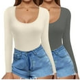 thumbnail image 1 of Ekouaer 2 Pack Long Sleeve Shirts for Womens Scoop Neck Tops Slim Fit Undershirts Basic Thermal Tee Shirt, 1 of 7