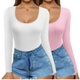 thumbnail image 1 of Ekouaer 2 Pack Long Sleeve Shirts for Womens Scoop Neck Tops Slim Fit Undershirts Basic Thermal Tee Shirt, 1 of 7