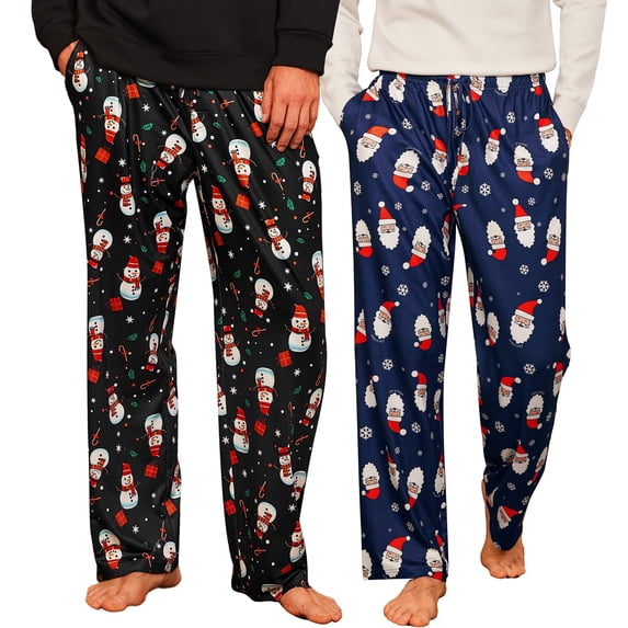 Ekouaer 2 Pack Mens Pajama Pants Long Pjs Bottoms Soft Sleepwear Bottoms with Pockets Drawstring All-match Lounge Pants