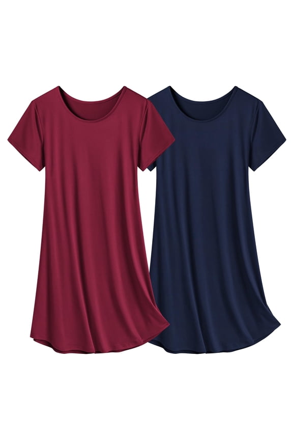2 Pack Nightgowns for Women Sleapwear Short Sleeve Night Shirts Soft Sleep Dress Classic NightDress Gp7 L