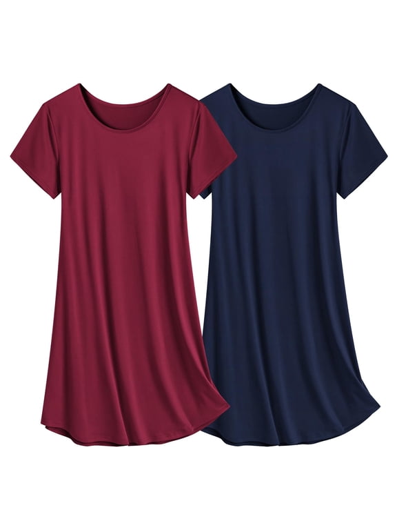 2 Pack Nightgowns for Women Sleapwear Short Sleeve Night Shirts Soft Sleep Dress Classic NightDress Gp7 M