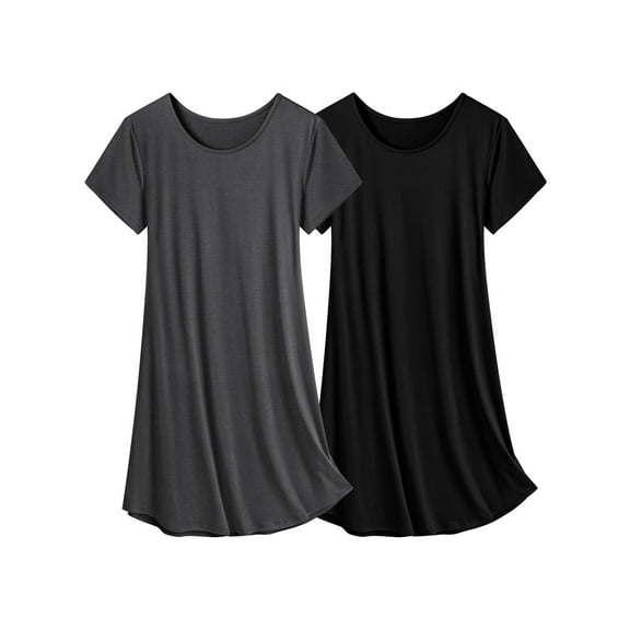 Ekouaer 2 Pack Nightgowns for Women Sleapwear Short Sleeve Night Shirts Soft Sleep Dress Classic NightDress Group L