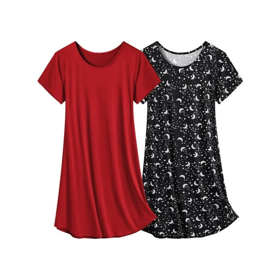 Ekouaer 2 Pack Nightgowns for Women Sleapwear Short Sleeve Night Shirts Soft Sleep Dress Classic NightDress Group S