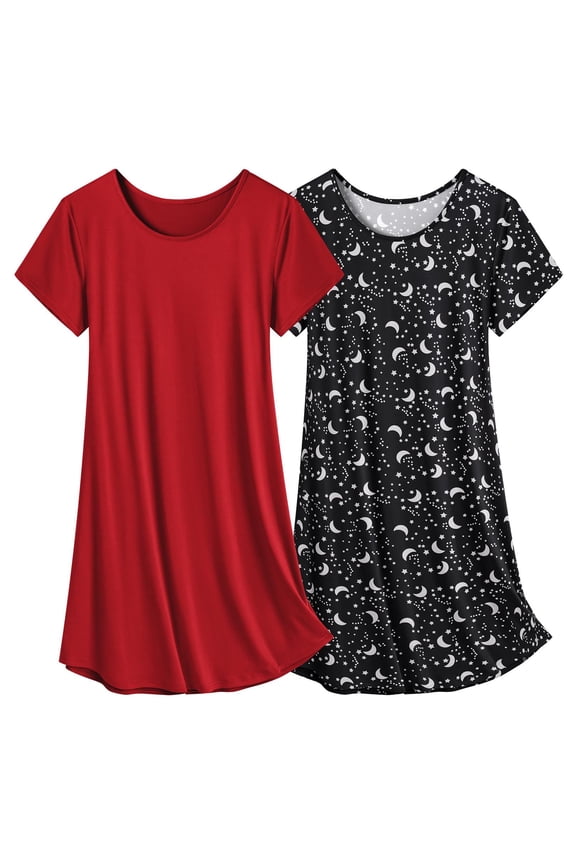 2 Pack Nightgowns for Women Sleapwear Short Sleeve Night Shirts Soft Sleep Dress Classic NightDress Group S