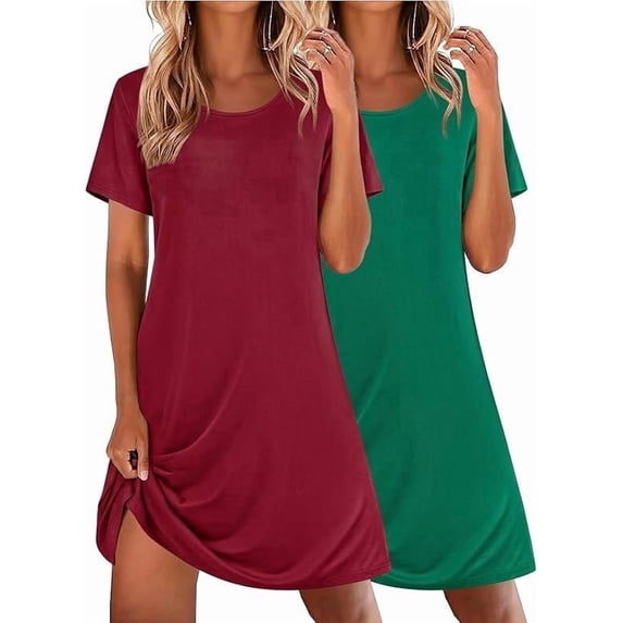 Ekouaer 2 Pack Nightgowns for Women Sleepshirt Short Sleeve Night Shirts Soft Sleep Dress Classic NightDress