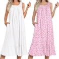 thumbnail image 1 of Ekouaer 2 Pack Nightgowns for Women Sleeveless Long Night Gowns Victorian Nightdress with Pockets Soft Ladies Gown, 1 of 7
