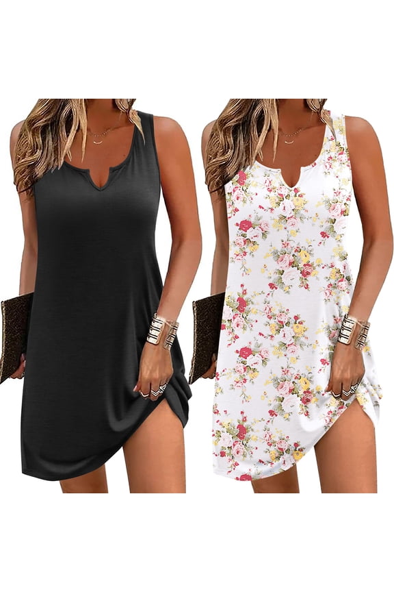 2 Pack Nightgowns for Women Sleeveless Sleep Dress Tank Sleepshirt Chemise V Neck Sleepwear