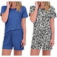 thumbnail image 1 of Ekouaer 2 Pack Pajamas Short Sleeve Top with Shorts Sets Comfy Pjs Lounge Sets Sleepwear for Women, 1 of 6