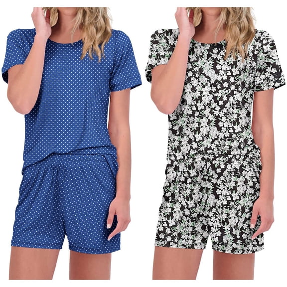 Ekouaer 2 Pack Pajamas Short Sleeve Top with Shorts Sets Comfy Pjs Lounge Sets Sleepwear for Women
