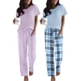 thumbnail image 1 of Ekouaer 2 Pack Pajamas for Women Set Short Sleeve Sleepwear Top and Pants Pjs Soft Printed Lounge Sets with Pockets, 1 of 7
