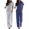thumbnail image 1 of Ekouaer 2 Pack Pajamas for Women Set Short Sleeve Sleepwear Top and Pants Pjs Soft Printed Lounge Sets with Pockets, 1 of 5