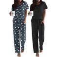 thumbnail image 1 of Ekouaer 2 Pack Pajamas for Women Set Short Sleeve Sleepwear Top and Pants Pjs Soft Printed Lounge Sets with Pockets, 1 of 6