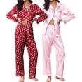 thumbnail image 1 of Ekouaer 2 Pack Satin Pajamas Set for Women Classic Button Down Silk Pjs Set Soft Sleepwear, 1 of 6