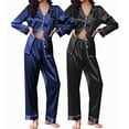 thumbnail image 1 of Ekouaer 2 Pack Satin Pajamas Set for Women Classic Button Down Silk Pjs Set Soft Sleepwear, 1 of 6