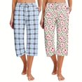 thumbnail image 1 of Ekouaer 2 Pack Women' Sleepwear Capri Pajama Pants Two-Piece Printed Drawstring Pj Bottoms with Pockets, 1 of 6
