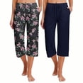 thumbnail image 1 of Ekouaer 2 Pack Women's Capri Pajama Pants Printed Drawstring Comfy Pj Bottoms With Pockets, 1 of 7