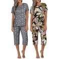 thumbnail image 1 of Ekouaer 2 Pack Women's Capri Pajama Sets Short Sleeve Two-Piece Pjs V Neck Tops & Pants Printed Lounge Sets, 1 of 6