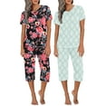 thumbnail image 1 of Ekouaer 2 Pack Women's Capri Pajama Sets Short Sleeve Two-Piece Pjs V Neck Tops & Pants Printed Lounge Sets, 1 of 6