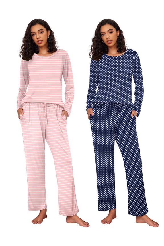 2 Pack Women's Pajama Set Long Sleeve Top with Jogger Pants Lounge Sets Sleepwear Loungewear with Pockets
