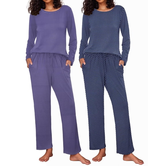 Ekouaer 2 Pack Women's Pajama Set Soft Long Sleeve Sleepwear Loungewear Pjs Sets with Pockets