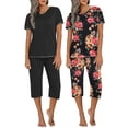thumbnail image 1 of Ekouaer 2 Pack Women's Capri Pajama Sets Short Sleeve Two-Piece Pjs V Neck Tops & Pants Printed Lounge Sets, 1 of 6