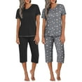 thumbnail image 1 of Ekouaer 2 Pack Women's Capri Pajama Sets Short Sleeve Two-Piece Pjs V Neck Tops & Pants Printed Lounge Sets, 1 of 5