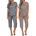 thumbnail image 1 of Ekouaer 2 Pack Women's Capri Pajama Sets Short Sleeve Two-Piece Pjs V Neck Tops & Pants Printed Lounge Sets, 1 of 6