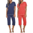 thumbnail image 1 of Ekouaer 2 Pack Women's Capri Pajama Sets Short Sleeve Two-Piece Pjs V Neck Tops & Pants Printed Lounge Sets, 1 of 6