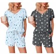 thumbnail image 1 of Ekouaer 2 Pack Women's Pajamas Set Soft Ruffle Sleeve Pjs Set Casual V Neck Lounge Set with PocketsBlue Stars/Grey StarMedium, 1 of 6