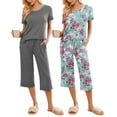 thumbnail image 1 of Ekouaer 2 Pack: Women's Set Short Sleeve Pj Top Capri Pants - Pajamas Sets Lounge & Sleepwear Set Rose Print/Grey, 1 of 7