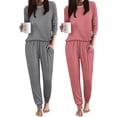 thumbnail image 1 of Ekouaer 2 Pack Womens Pajama Set Soft Pjs Long Sleeve Top With Jogger Pants Lounge Sets Sleepwear Loungewear with Pockets, 1 of 5