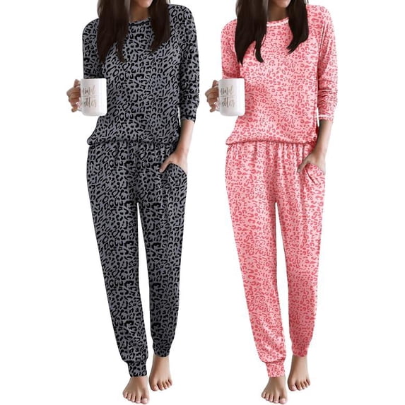Ekouaer 2 Pack Womens Pajama Set Soft Pjs Long Sleeve Top With Jogger Pants Lounge Sets Sleepwear Loungewear with Pockets
