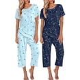 thumbnail image 1 of Ekouaer 2 Pack Womens Pajamas Sets Short Sleeve Tops and Capri Pants Pjs Colorful Printed Sleepwear Sets, 1 of 5